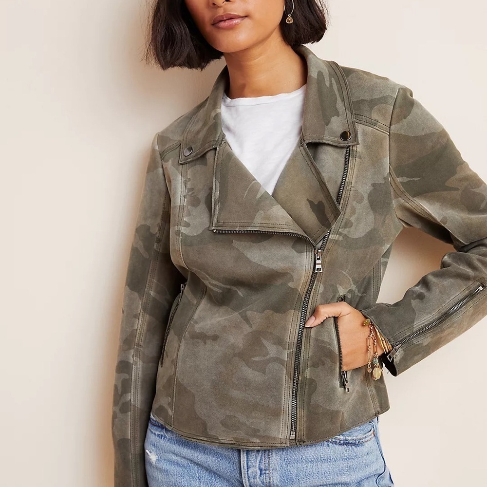Anthropologie - Marrakech Camo Sueded Moto Jacket XS